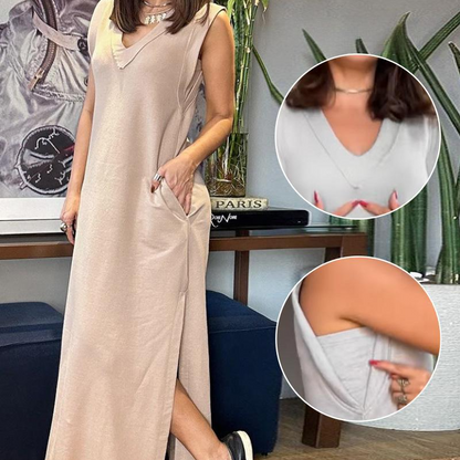 Women's V-Neck Sleeveless Split Maxi Dress