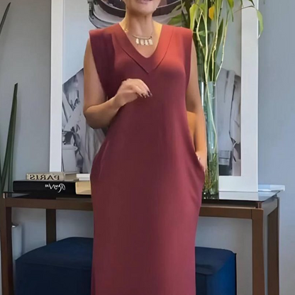 Women's V-Neck Sleeveless Split Maxi Dress