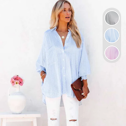 🔥Women's Striped Shirt with Elastic Sleeves