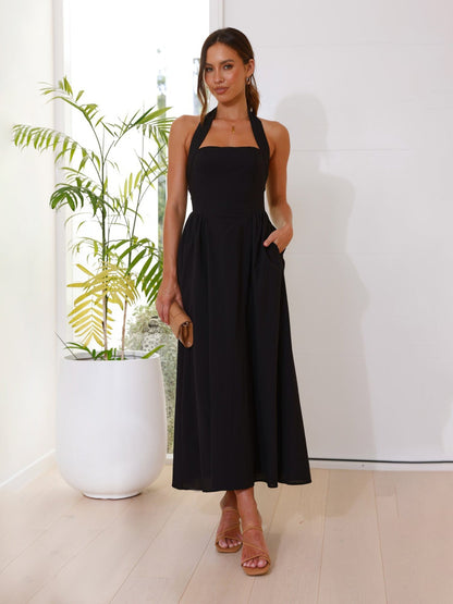 🎉Hot Sale💃Women's Square Neck Slimming Waist Hanging Neck Backless Dresses
