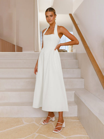 🎉Hot Sale💃Women's Square Neck Slimming Waist Hanging Neck Backless Dresses