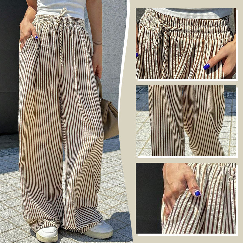 Women's Casual Vertical Stripe Drawstring Pants