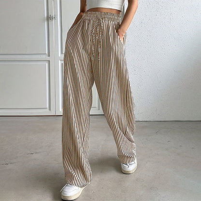 Women's Casual Vertical Stripe Drawstring Pants