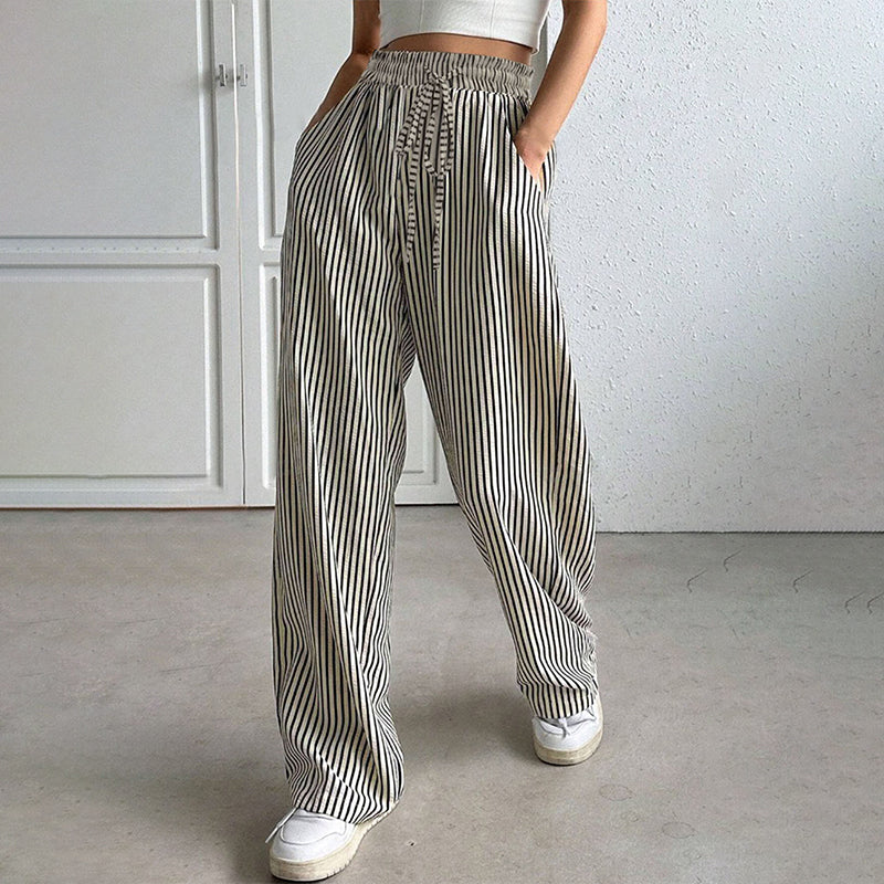 Women's Casual Vertical Stripe Drawstring Pants
