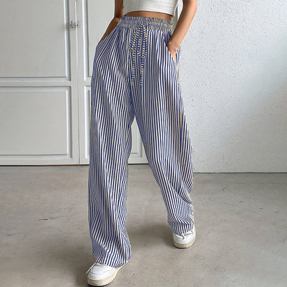 Women's Casual Vertical Stripe Drawstring Pants