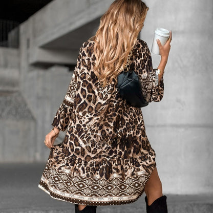 🔥49% off for a limited time 🔥Elegant V-Neck Long-Sleeve Printed Dress 👗 – Figure-Flattering for Spring Tea/Date Nights