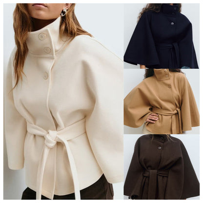 🍂Women's Stand Collar Cape-Style Coat with Belt
