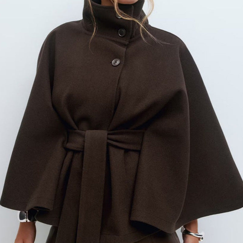 🍂Women's Stand Collar Cape-Style Coat with Belt