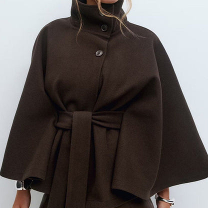 🍂Women's Stand Collar Cape-Style Coat with Belt
