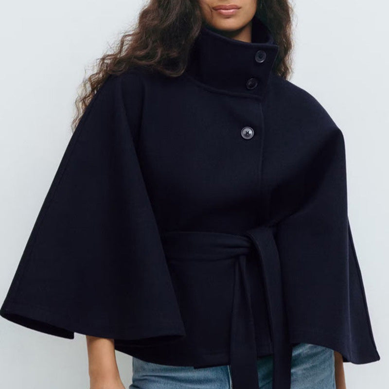 🍂Women's Stand Collar Cape-Style Coat with Belt