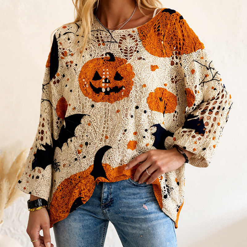 Women's Halloween Loose Fit Batwing Knit Sweater
