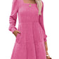 🍂2025 New Style⏰Women's Square Neck Lantern Sleeve Ribbed Dress