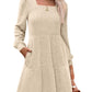 🍂2025 New Style⏰Women's Square Neck Lantern Sleeve Ribbed Dress