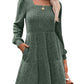🍂2025 New Style⏰Women's Square Neck Lantern Sleeve Ribbed Dress