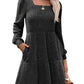 🍂2025 New Style⏰Women's Square Neck Lantern Sleeve Ribbed Dress