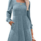 🍂2025 New Style⏰Women's Square Neck Lantern Sleeve Ribbed Dress