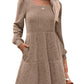 🍂2025 New Style⏰Women's Square Neck Lantern Sleeve Ribbed Dress