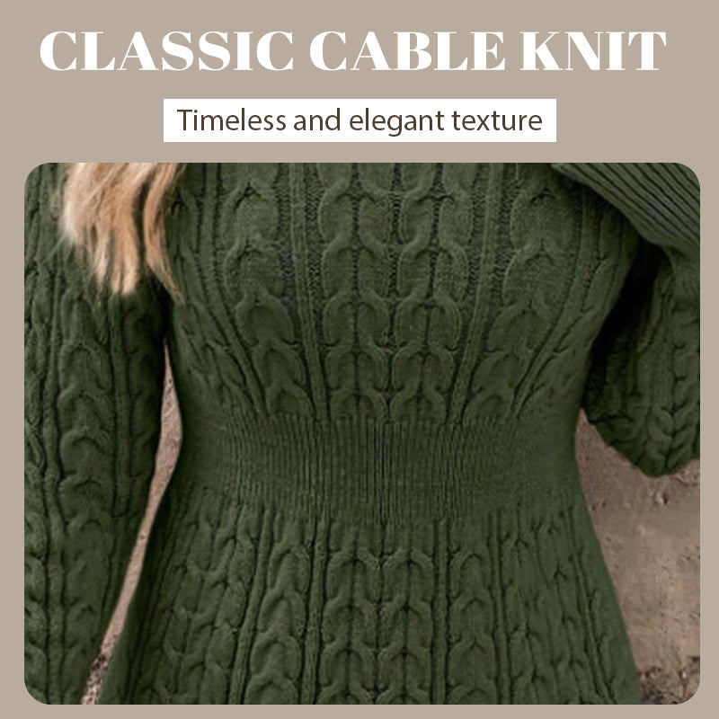 Women's Solid Color Round Neck Chunky Knit Bodycon Sweater Dress