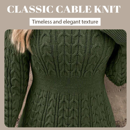 Women's Solid Color Round Neck Chunky Knit Bodycon Sweater Dress