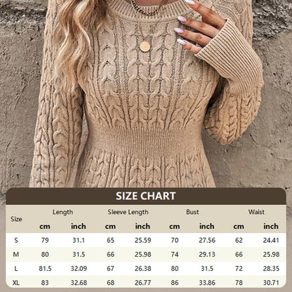 Women's Solid Color Round Neck Chunky Knit Bodycon Sweater Dress