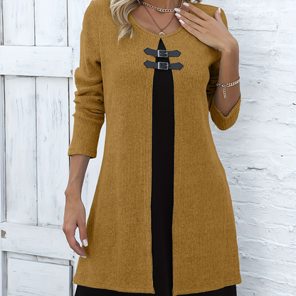 💃🌸Women's Faux Two-Piece A-Line Knee-Length Dress