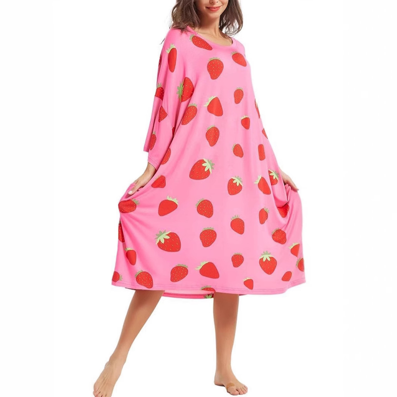 Women's Plus Size 3/4 Sleeves Printed Midi Nightgown