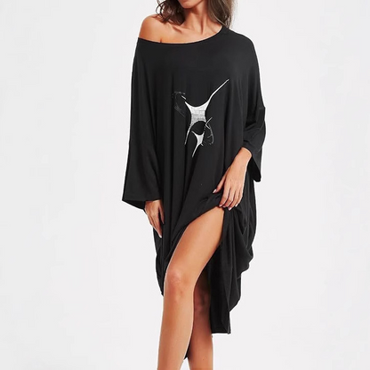 Women's Plus Size 3/4 Sleeves Printed Midi Nightgown