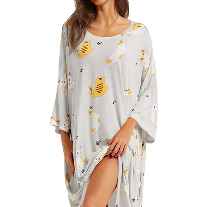 Women's Plus Size 3/4 Sleeves Printed Midi Nightgown