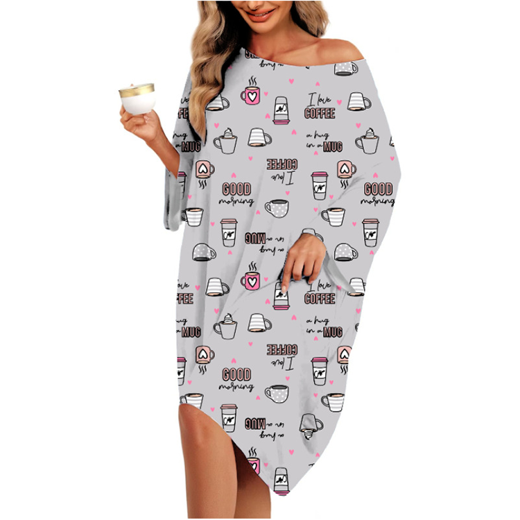 Women's Plus Size 3/4 Sleeves Printed Midi Nightgown