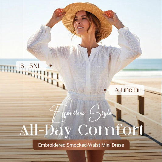 Women's Embroidered Smocked-Waist Mini Dress