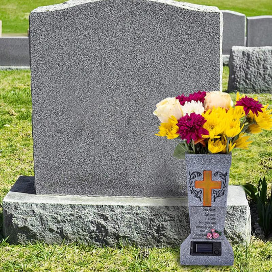 Solar LED Grave Vase with Ground Spike for Cemetery Headstones – Memorial Flower Holder