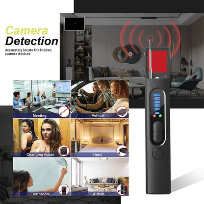 Anti-Spy Detector – 5 detection modes, 6‑level sensitivity.