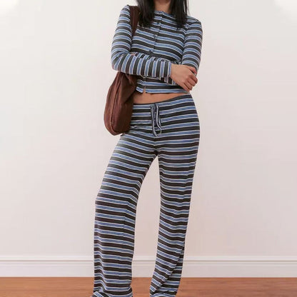 Women's Striped Knit Top & Pants 2-Piece Set