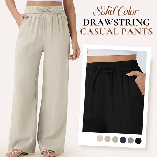 Solid Color Drawstring Casual Pants