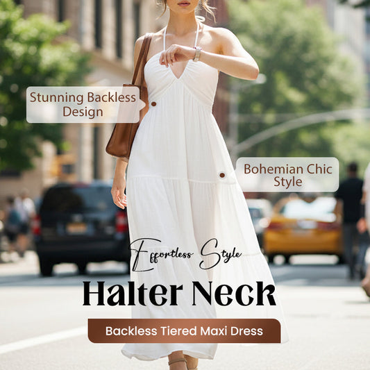 💃New Arrival 60% OFF!!✨Halter Neck Backless Tiered Maxi Dress