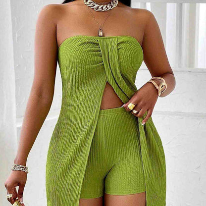 Flattering Split Hem Strapless Matching Set – Ready for Daily & Vacation! ✨