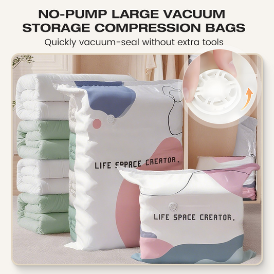 No‑Pump Vacuum Storage Bags – Press & seal, no pump needed. Saves 80% space, keeps clothes dry & dust‑free. Perfect for bulky bedding & off‑season gear.
