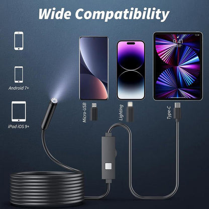 🏆LAST DAY SALE🎁✨TechView™HD Endoscope Camera for iPhone & Android – 1920P Inspection Scope with 8 Adjustable LED Lights 🔍📱