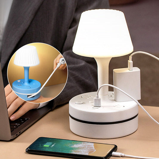 💡3-outlet power strip with 2 USB-A and 2 USB-C ports, featuring a built-in desk lamp, compatible with 220V-240V, maximum power 3250W, 13A, 1.8m cable, suitable for home, kitchen, outdoor, hotel, office, and cruise vacation use
