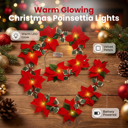 💥BUY 1 GET 1 FREE Today!!💞50K+ SOLD! 🎄✨ 50% OFF! Light‑Up Poinsettia Christmas Garland – 2m warm LED glow, vivid red blooms & holly leaves. Battery‑powered – no wall socket needed! Perfect for mantels, windows & tables. 🎅🕯️
