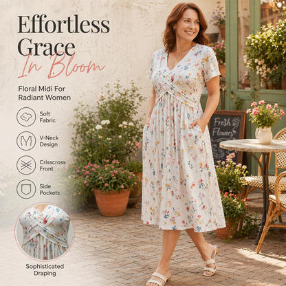 ⏰LAST DAY Buy 2 get 1 free!!🌿Women's V-Neck Floral Print Dress with Twist Waist