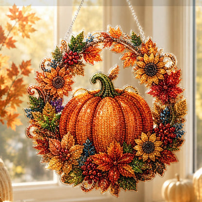 ⏳LAST DAY SALE ONLY  As low as￡7.99 each !!🔥🍂 Autumnal pumpkin wreath with a diamond pattern to hang up – Complete DIY kit