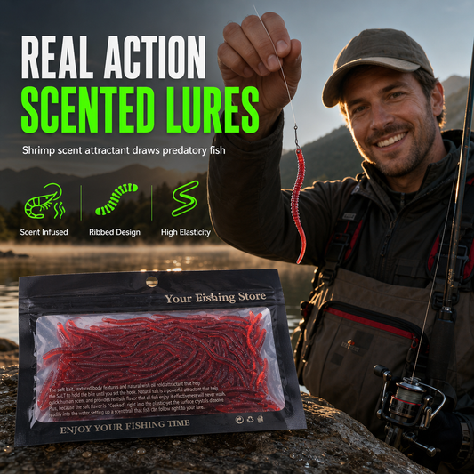 🎣 Soft Earthworm Lures – Shrimp scent, 50/100 pack ✨