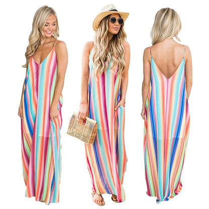🌈👗Rainbow stripe maxi dress, like a splendid rainbow, add colors to your life! 👗