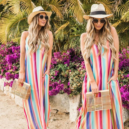 🌈👗Rainbow stripe maxi dress, like a splendid rainbow, add colors to your life! 👗