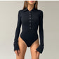 Pousbo® Long Sleeve Button Detail Skinny Bodysuit