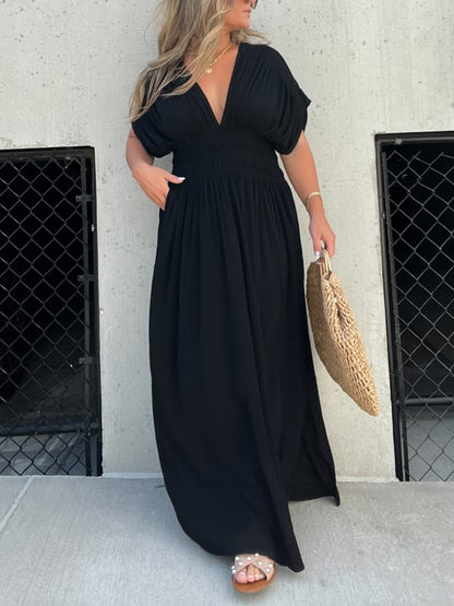 💥💃Casual style, V-neck slit ultra-long dress, showcases your elegant temperament!💃💥