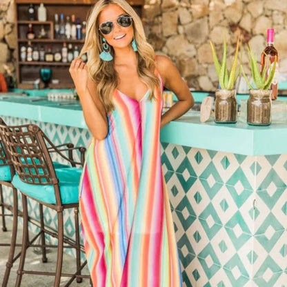 🌈👗Rainbow stripe maxi dress, like a splendid rainbow, add colors to your life! 👗